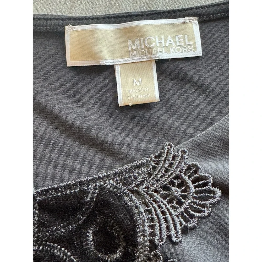 Michael Kors Dress Women M Black Embroidered Shift‎ Dress LS Boho Whimsygoth